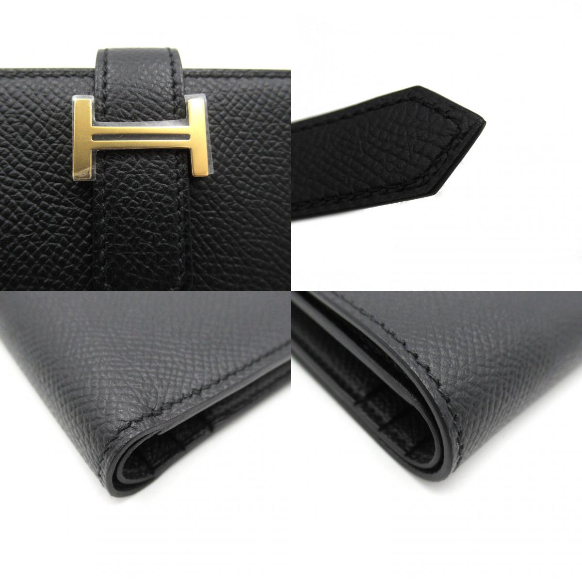 Hermes  Compact Double Fold Wallet Wallet Leather Epsom   Black
