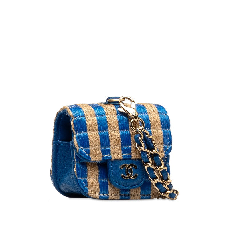 Chanel Coco Yale pods pro case blue beige raffia leather ladies CHANEL
