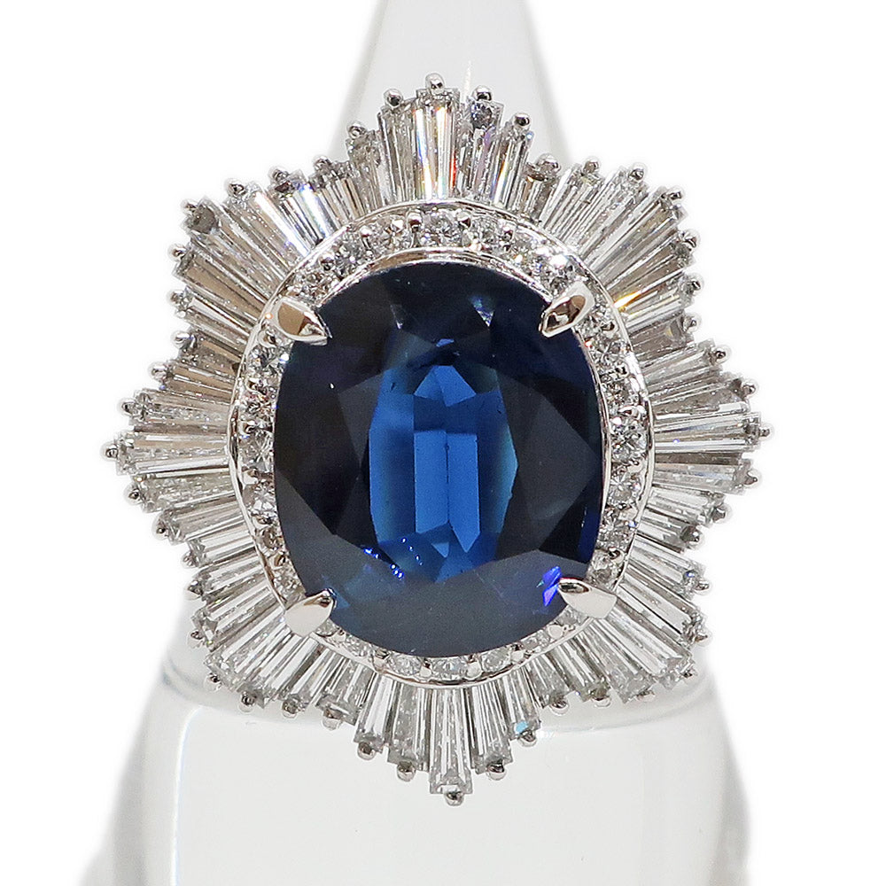 Pt900 Blue Sapphire 5.98ct Diamond 1.88ct Ring 