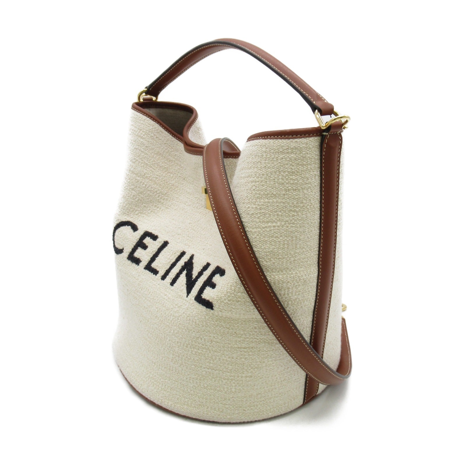 Celine Celine Bucket 16 2w Shoulder Bag Cotton   White/Brown 195572ERH