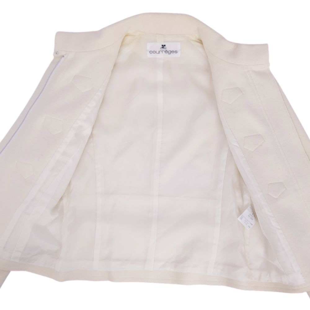 Crazy courreges jacket zip-up long slide wool out  38 (M equivalent) ivory senior  modest lord s