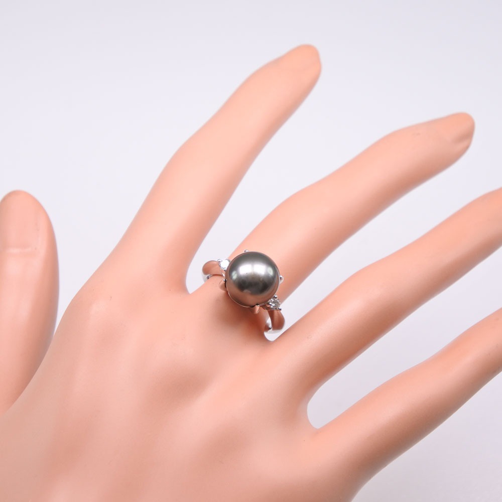 Pearl 11.5 Ring Ring 11.0 mm Pt900 Platinum  Black Pearl × Diamond Gr D0.13  8.6g Pearl  A-rang