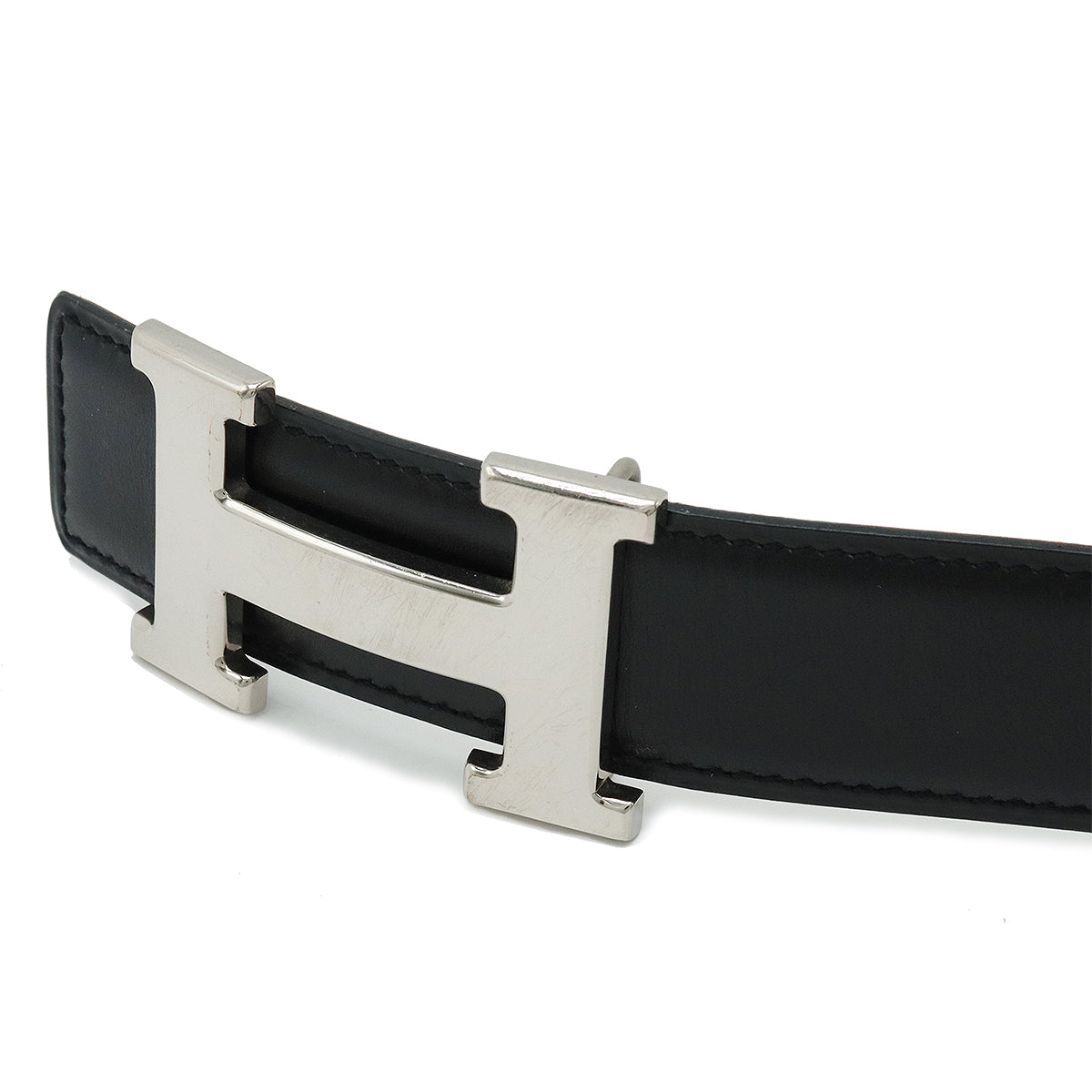 HERMES Hermes H belt reversible leather black black brown tea silver goldware 