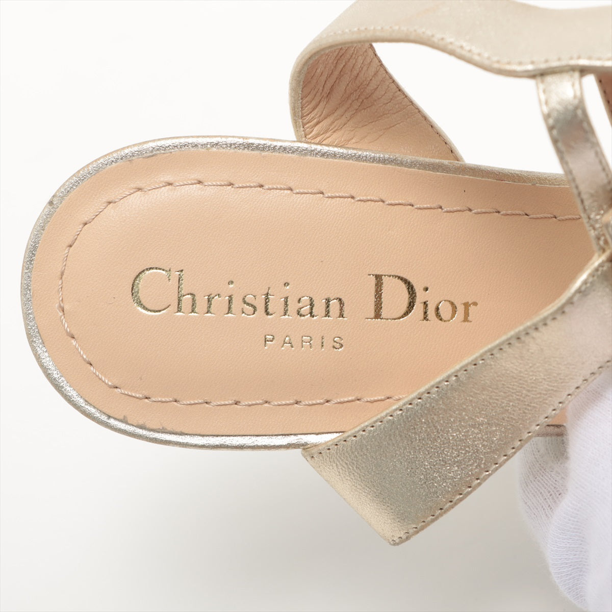 Christian Dior Leather Sandal 38  Gold NE0319 Straptree