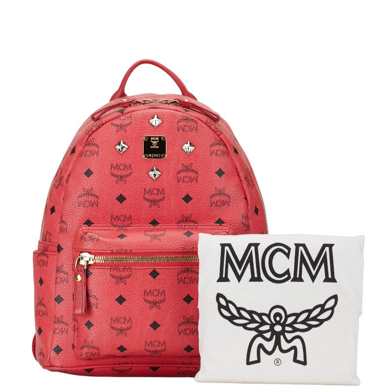 MCM Wiesetos Logo Stands Rucksack Backpack Pink Red PVC Leather  MCM