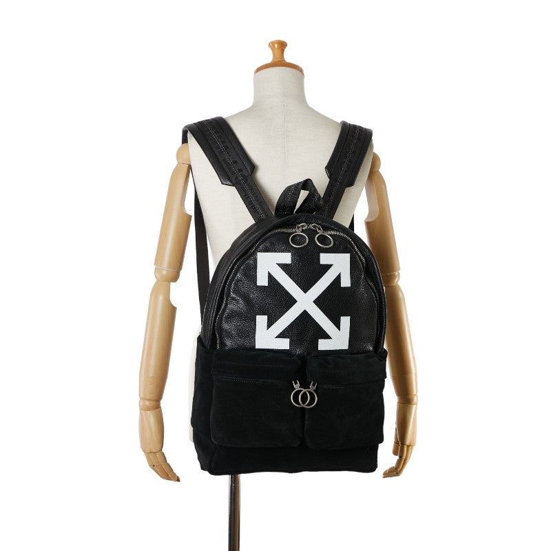 Off-White Slash Logo Lock Backpack Black Leather Swede Mens OFF-WHITE