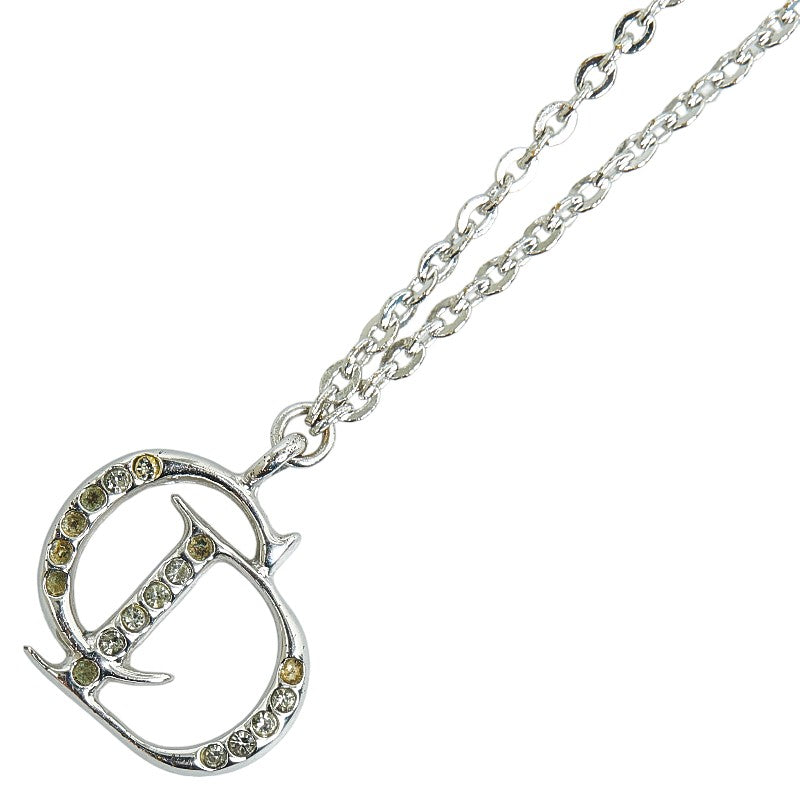 Dior logo line stone necklace silver metal ladies Dior
