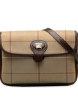 Burberry Checker Swinged Shoulder Bag Beige Wine Red Canvas Leather  BURBERRY