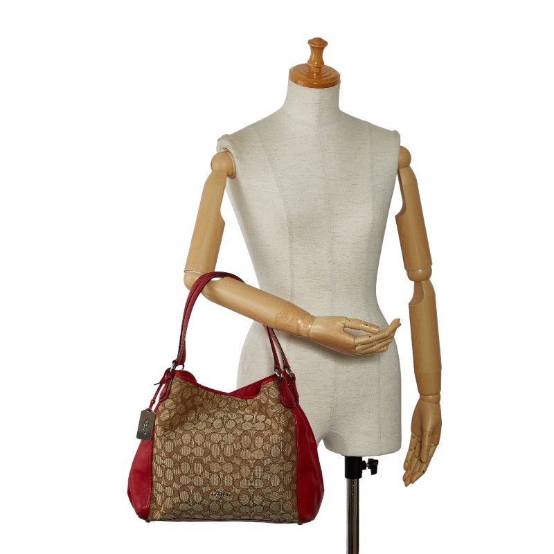 Coach  Handbag 36370 Beige Red Linen Leather  Coach