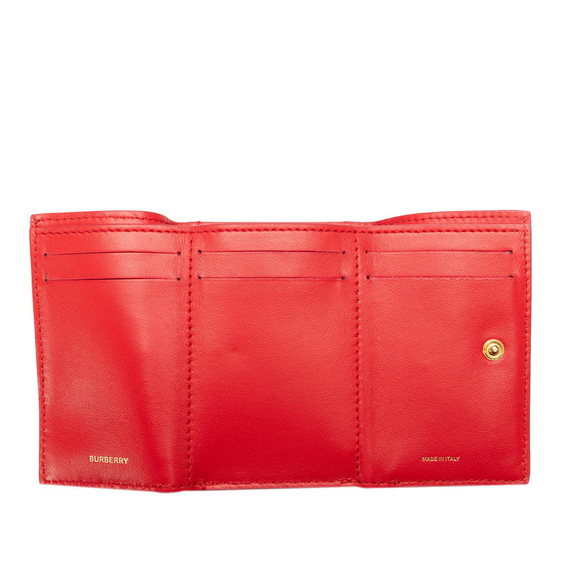 Burberry TB Logo Three Fold Wallet Red Leather