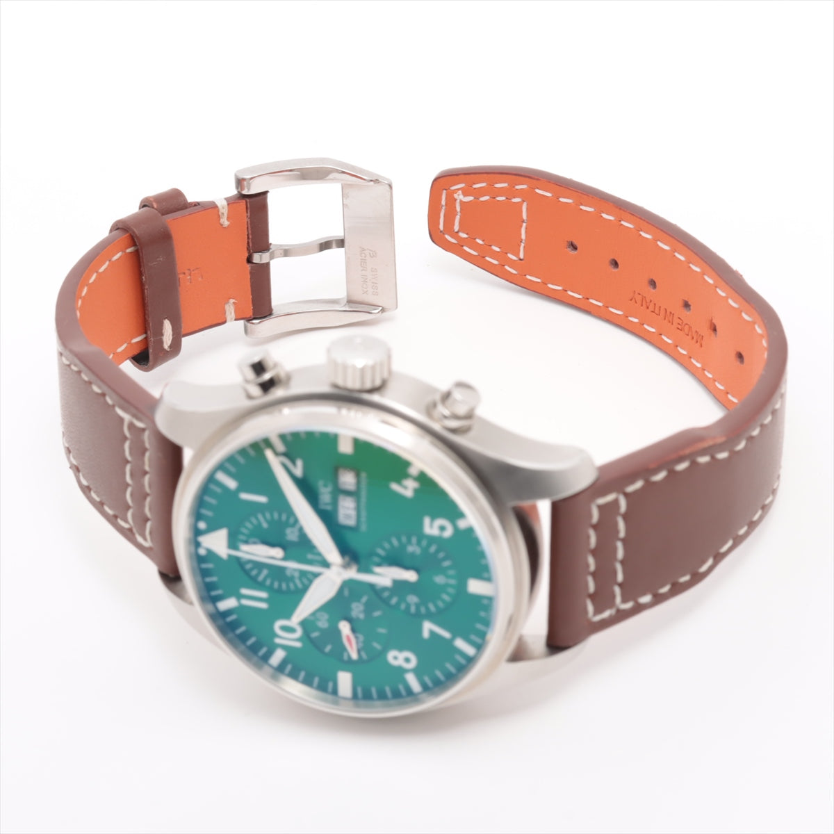 IWC Pilot Watch Chronograph Racing Green IW377726 SS Leather AT Green Signboard