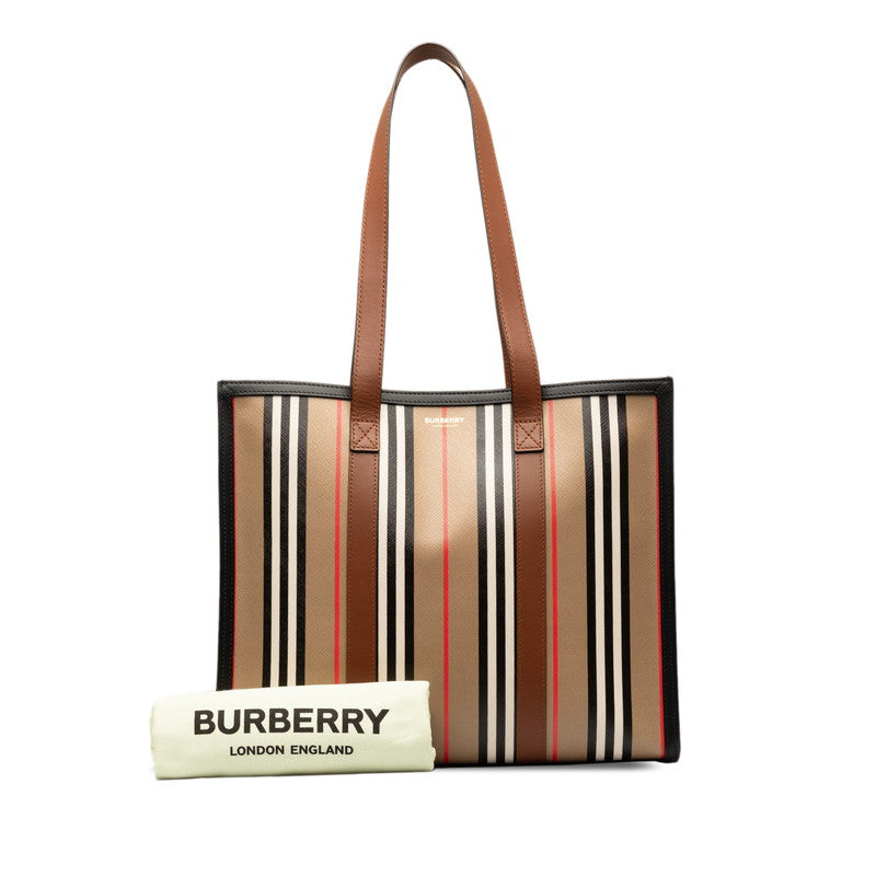 Burberry 條形托特包 80730571 棕色黑色 PVC 皮革 BURBERRY