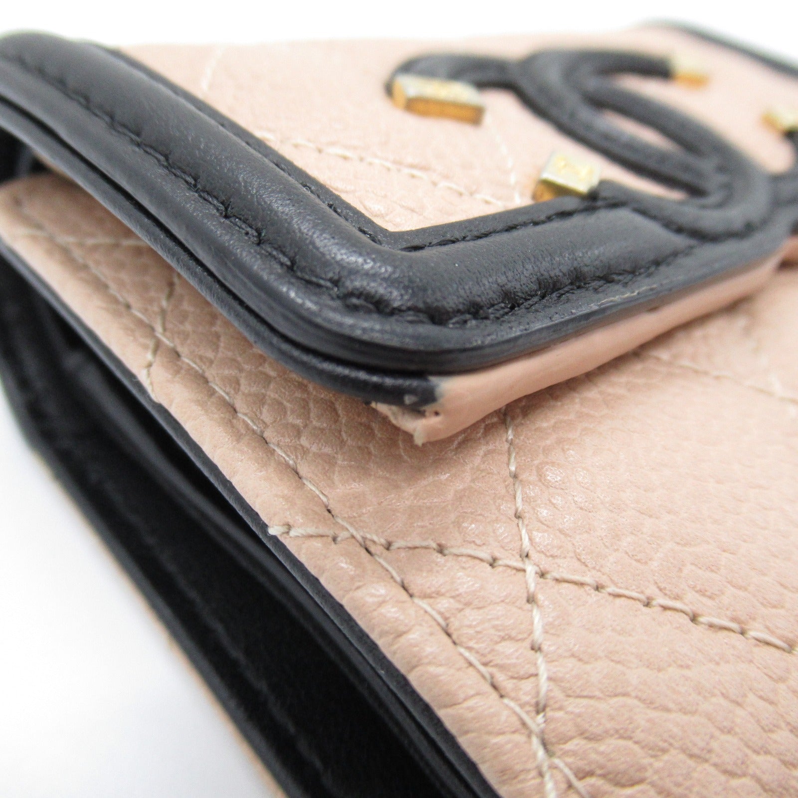 Chanel Three Fold Wallet Three Folded Wallet Caviar S  Beige Black