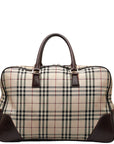 Burberry New Check Boston Bag Handbag Beige Brown Canvas Leather  BURBERRY