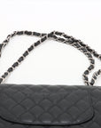 Chanel Matrasse 25 Caviar S Double Flap Double Chain Bag Black Silver