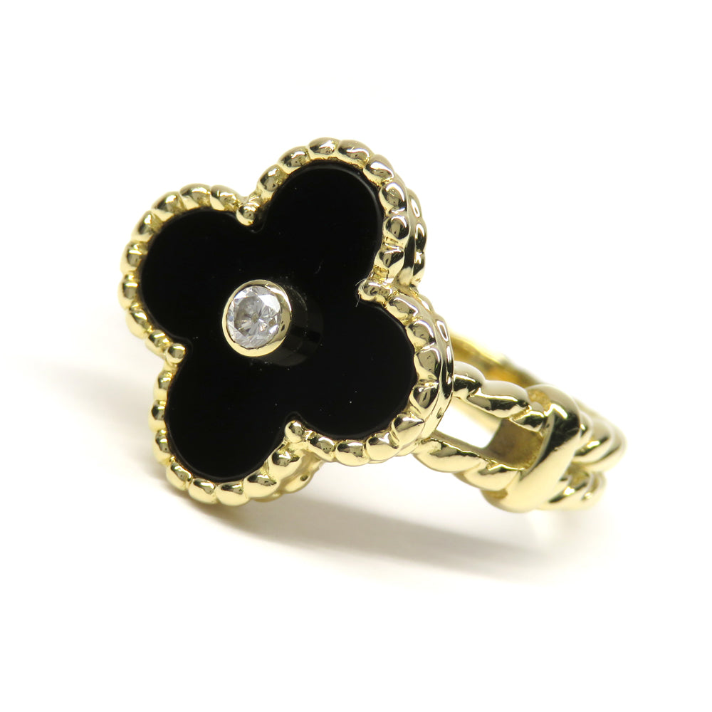 Van Cleef & Arpels Vintage Alhambra Ring 750YG Yellow G Onyx Black Marble 1P Diamond   Jewelry Accessories Beauty