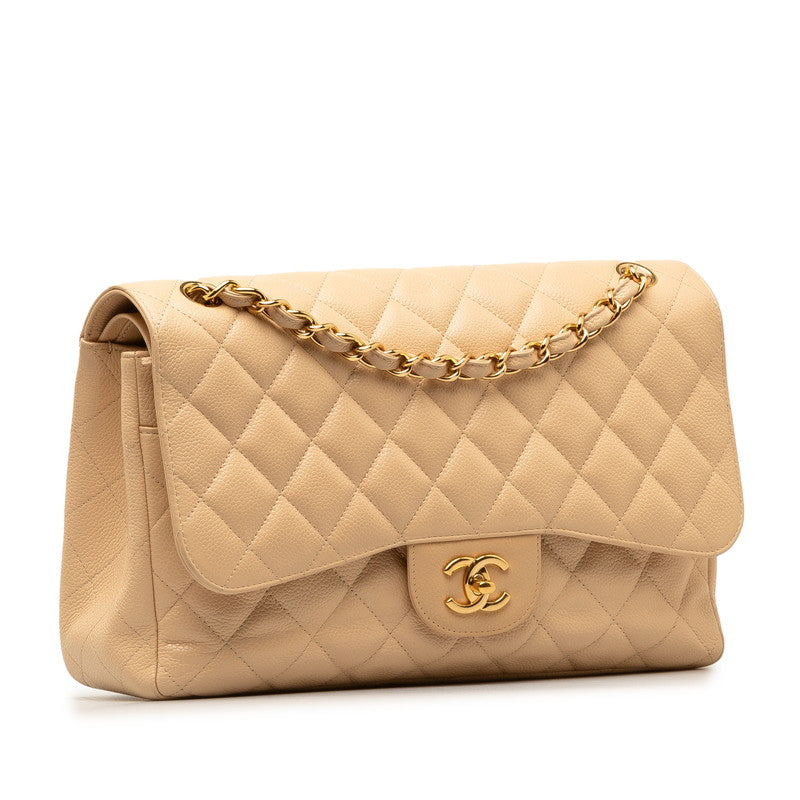 Chanel Matrasse 30 Coco Double Flap Chain Shoulder Bag Beige Caviar S  CHANEL