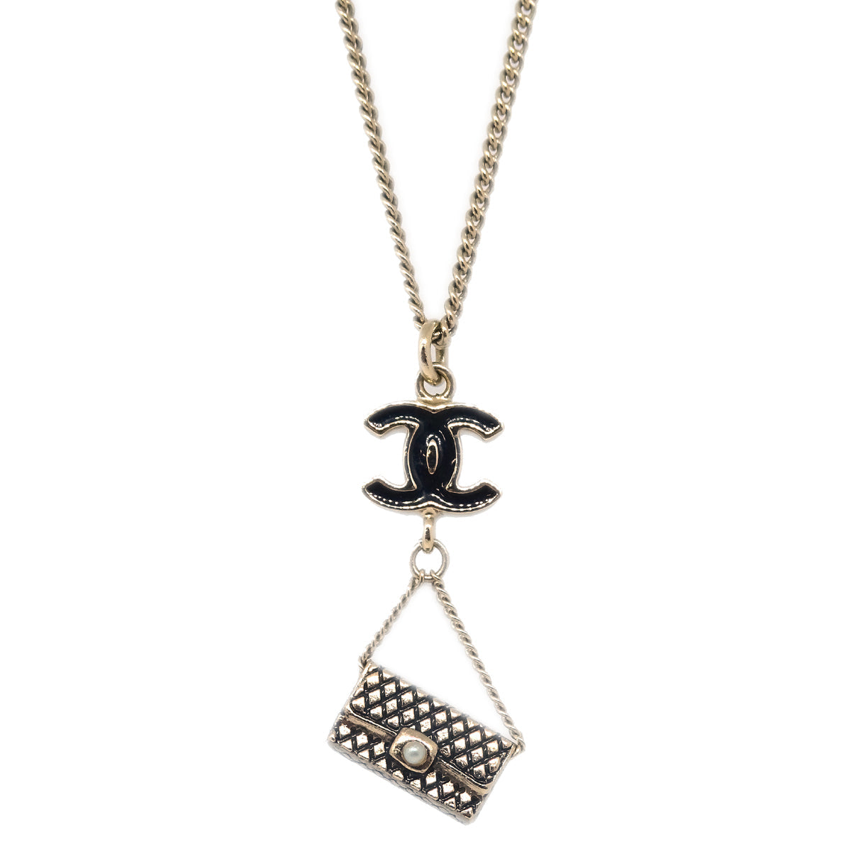 Chanel Bag Chain Pendant Necklace Gold 07P