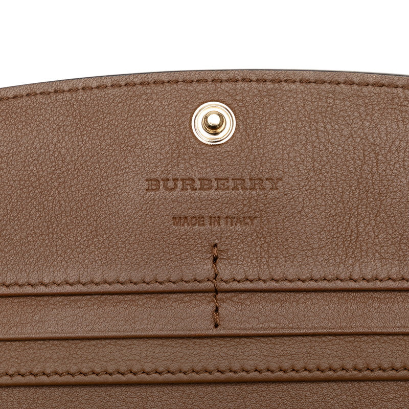 Burberry New Check  Long Wallet Brown Leather Canvas