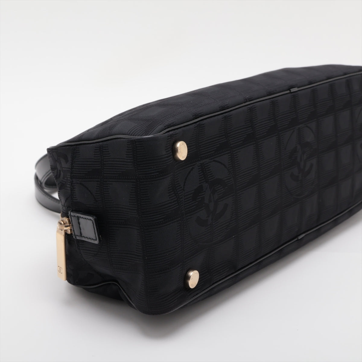 Chanel New Loveel Line Nylon  Leather Handbag Black G  8th