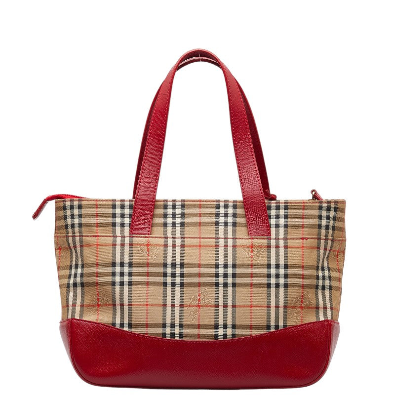 Burberry Nova Check  Handbag Tote Bag Beige Red Canvas Leather