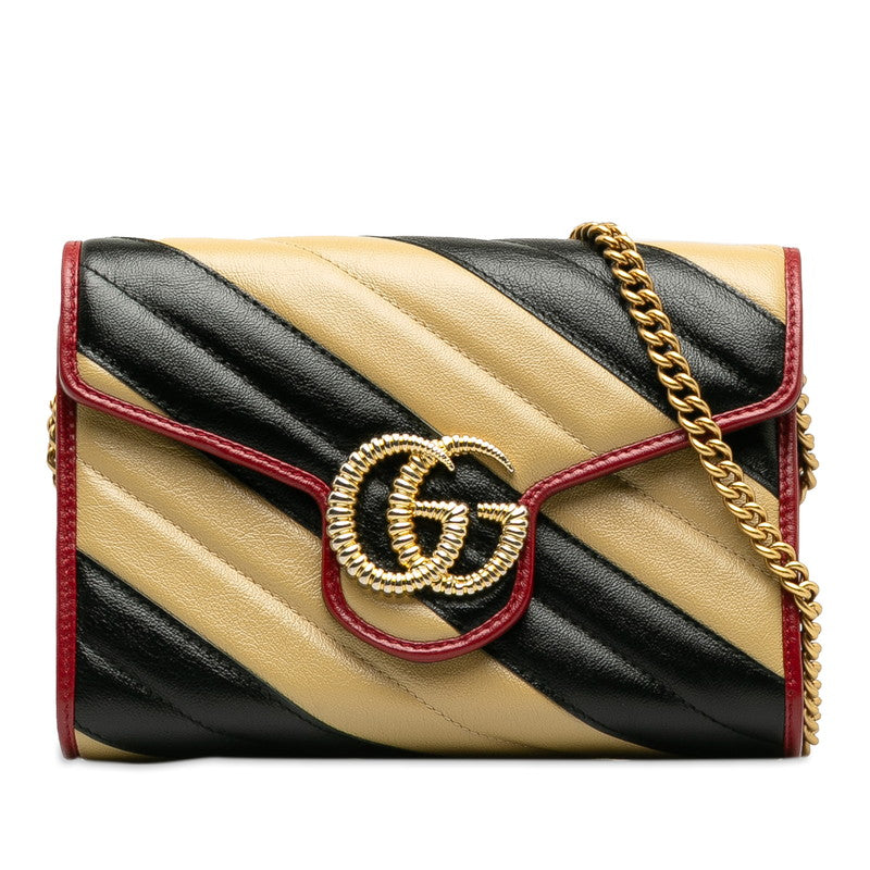 Gucci GG Marmont Chain Shelter Bag Wallet Bag 573807 Black Beige Leather  Gucci Gucci