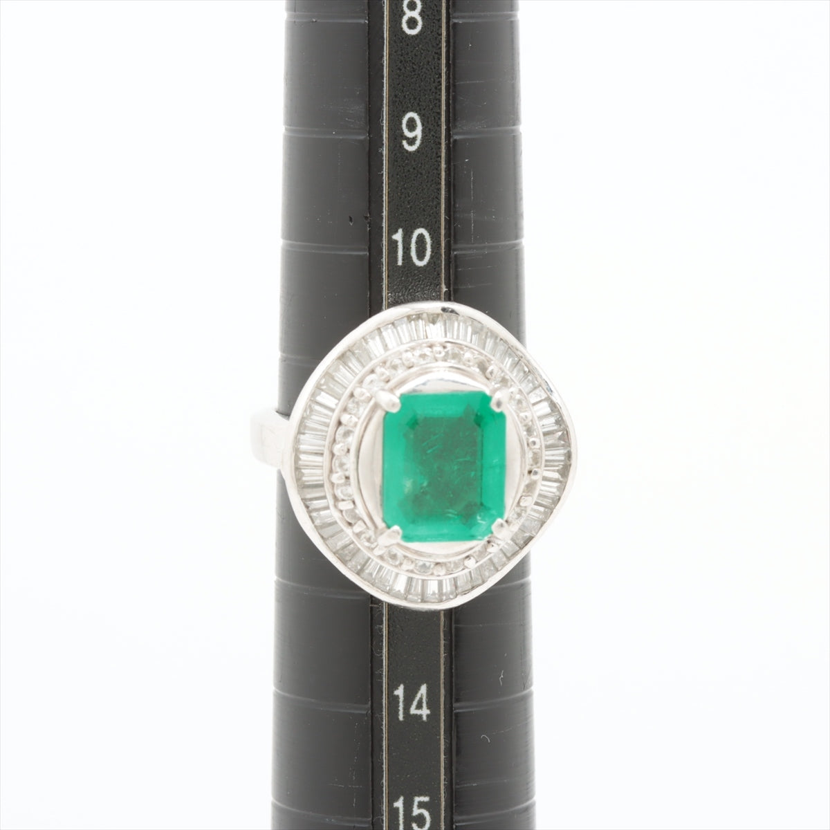 Emerald Diamond Ring Pt900 13.8g 260 1.39 N