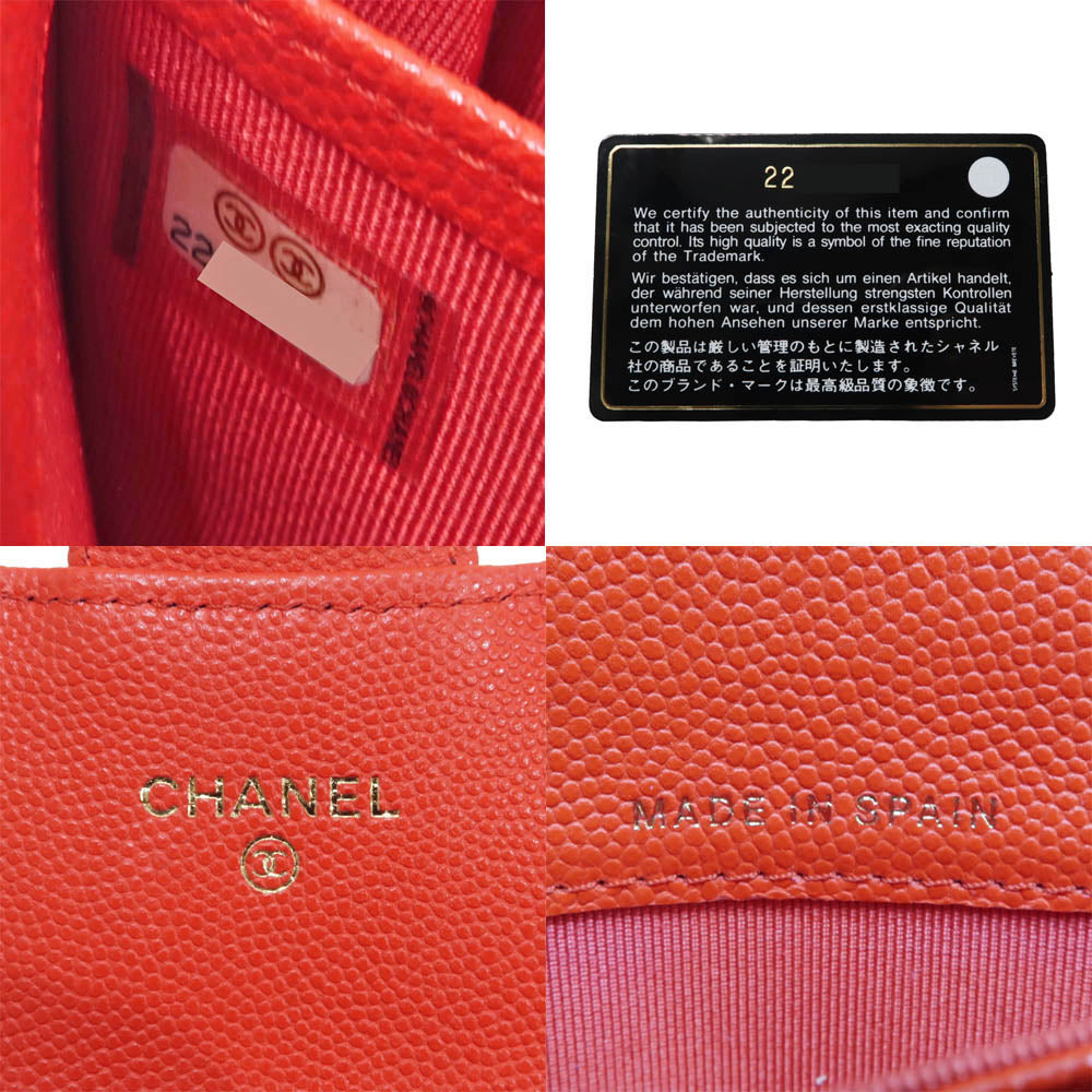 CHANEL Classic Long Flap  Long Wallet Orange S Caviar Coco Mark CC A80758