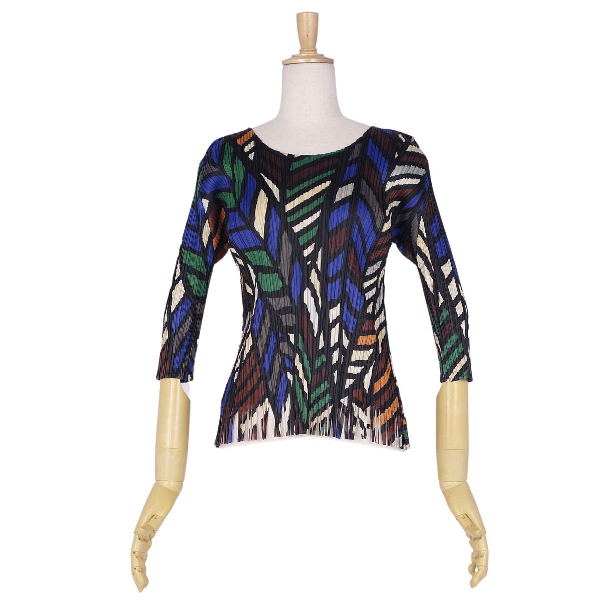 Issey Miyake Pleated  CARDIGAN BLUE SUMMARY FRINGE PRITS TOPS LADYS 3(L equivalent) MULTICOLOR