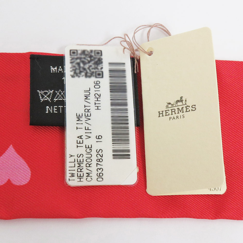 Hermes 063782S16 Red Heart Shirt Multicolor Silk 100% SCalf Ribbon Red Pink  Small【New】【Unused】