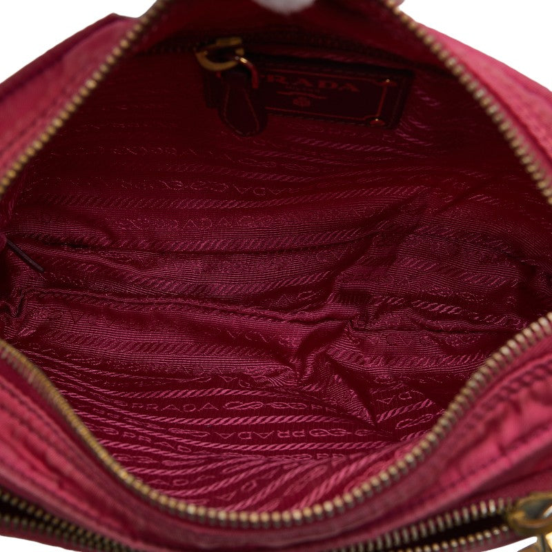 Prada Sacoche Logo  Shoulder Bag Pink Nylon Leather  Prada