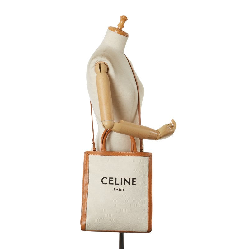 Celine Vertical Cava Medium Handbag S Bag 2WAY Beige Brown Canvas Leather  Celine