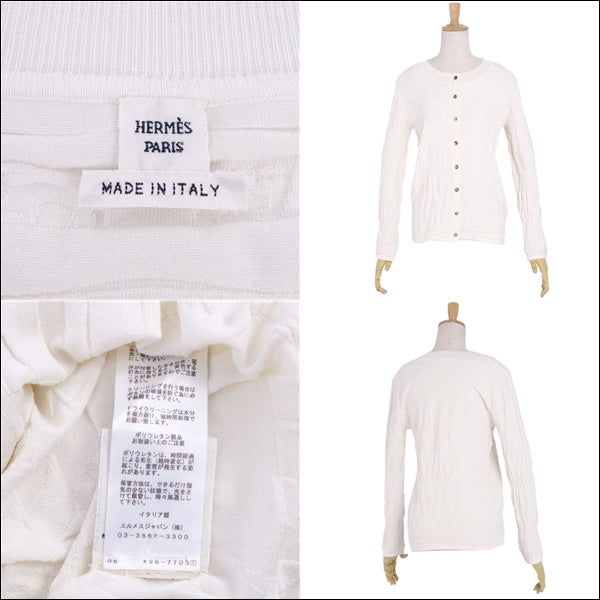 Hermes Cardigan s Total Silk Cotton Tops  Made in Italy 40 (M equivalent) White