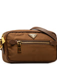 Prada Triangle Logo Shoulder Bag Brown Nylon Leather