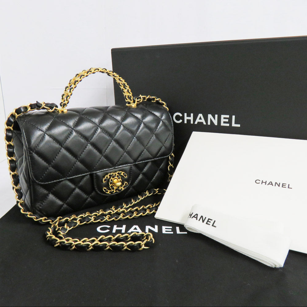 CHANEL CHANEL Top Handle Flap Bag AS4530 Black G  Chain Shoulder Bag  Coco Black 24C Logo Handle Leather