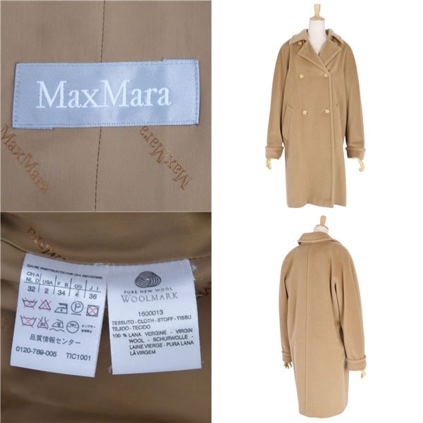 Max Mara Coat Double Brest 100%  Wool  JI36 USA2 FB34 (S Equivalent) Brown (S Equivalent) Livestock