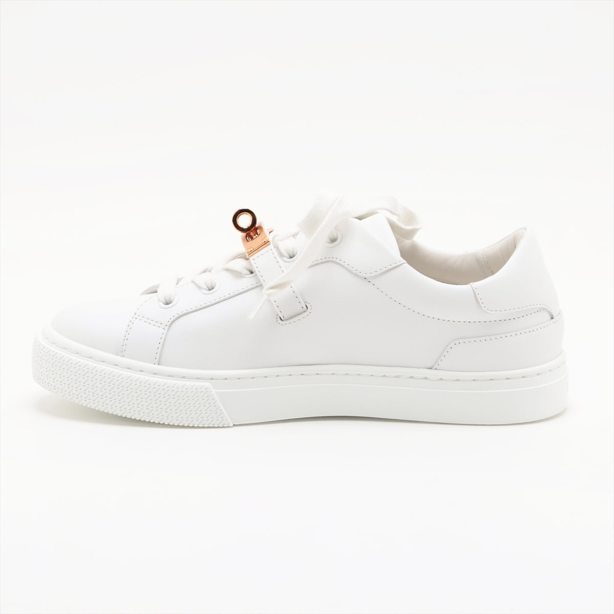 Hermes D Leather Trainers 36  White Kelly Gold
