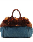 Prada Canapa Logo X Denim Handbag Blue X Brown BN2182
