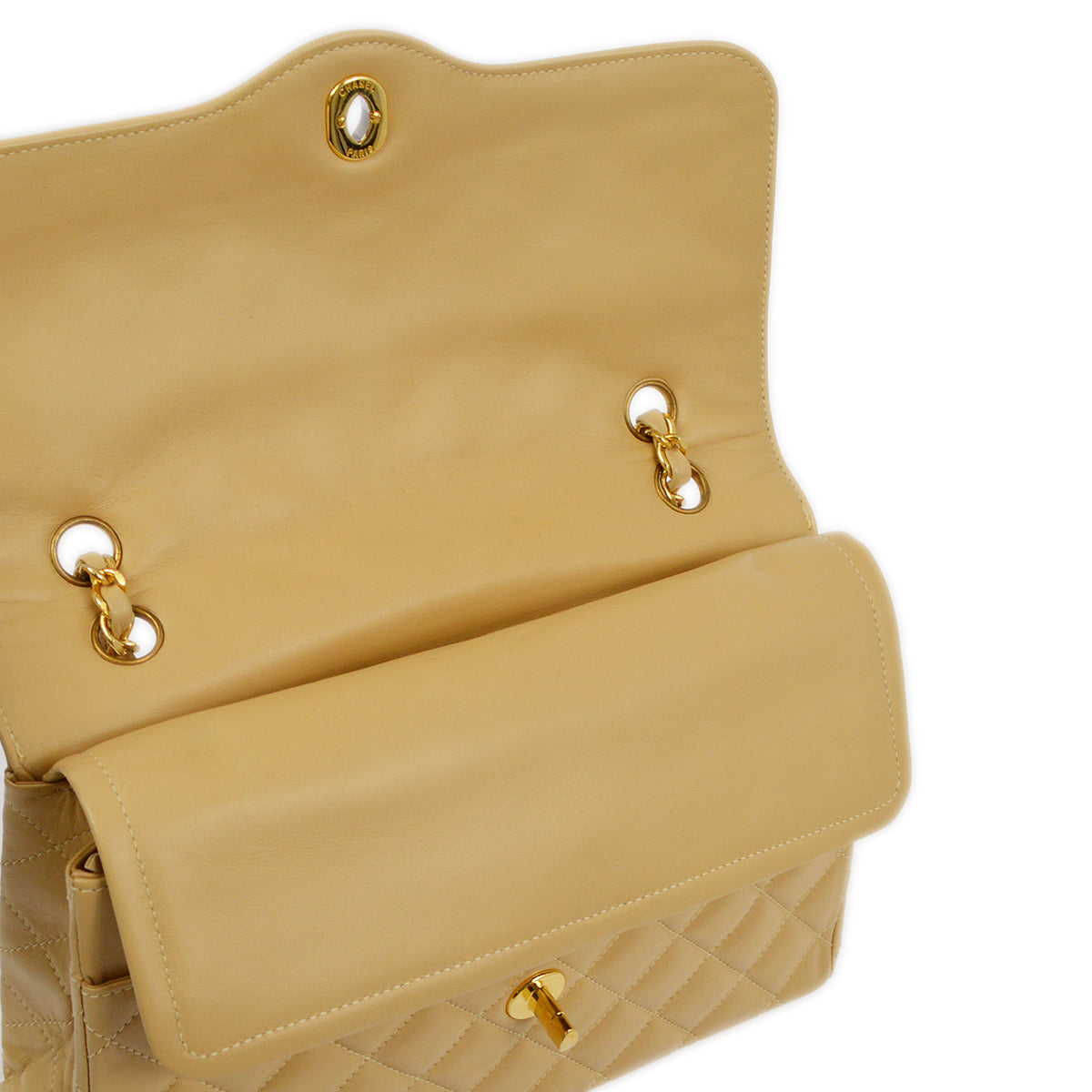 Chanel Beige Lambskin Paris Classic Double Flap Shoulder Bag