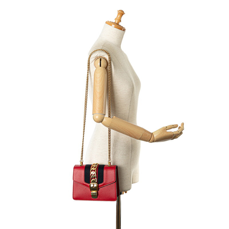 Gucci Shirley Line Silvery Mini  Chain Shoulder Bag 431666 Red Leather  Gucci Ginzo