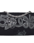 Chanel 2005-2006 Camelia Chain Shoulder Bag Black Velvet