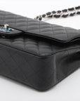 Chanel Matrasse 25 Caviar S Double Flap Double Chain Bag Black Silver