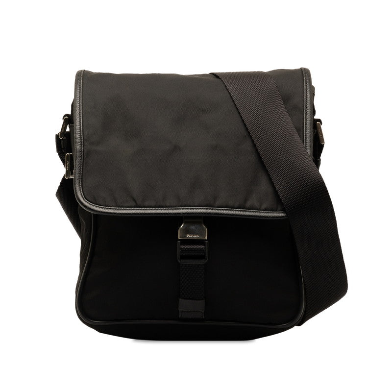 Prada Triangle Logo  Sapphire Shoulder Bag Black Nylon Leather  Prada Original Sapphire