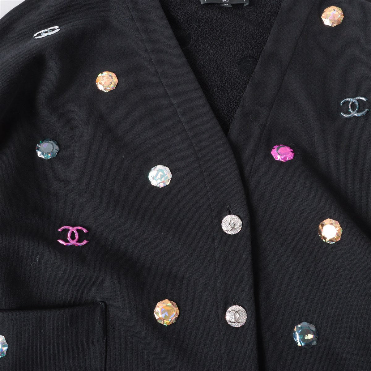 Chanel Coco Button P71 Cotton Cardigan 50  Black P71493K10289