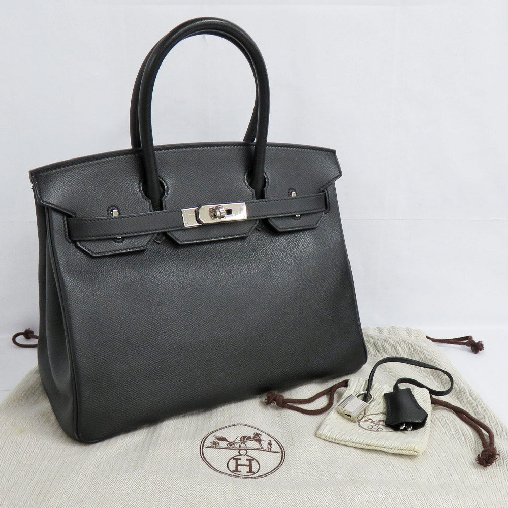Hermes Birkin 30 Black Silver G  Epsom P 2012 Handbag Leather Black