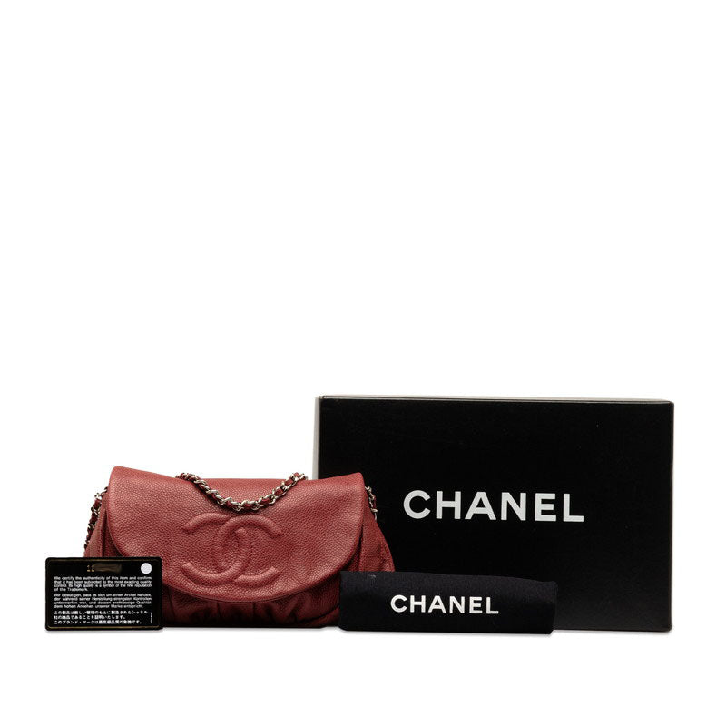 Chanel Coco Half Moon Chain Shoulder Bag Wine Red Silver Caviar S  CHANEL