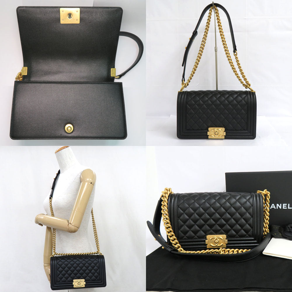 CHANEL CHANEL BOY CHANEL 25 Handbag A67086 Matrasse Chain Shoulder Bag Black Vintage G  Caviar S