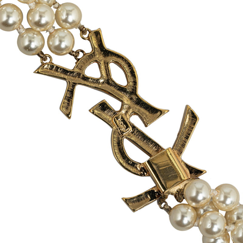 Saint Laurent YSL Logo Stone Necklace White Pearl