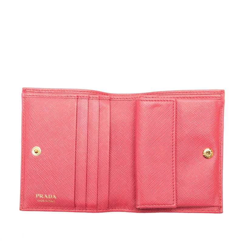 Prada Saffiano Double Fed Wallet 1MV204 Pink Leather  Prada