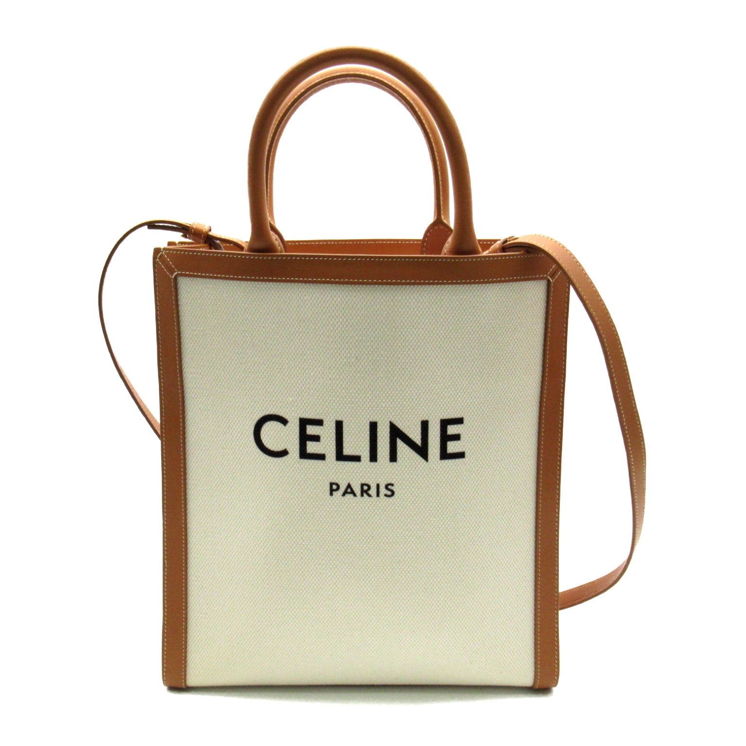 Celine Celine Barticacaba Small Shoulder Bag Linen  White/Brown Ladies